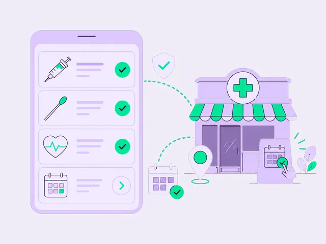 Список услуг аптеки на смартфоне, с записью через календарь